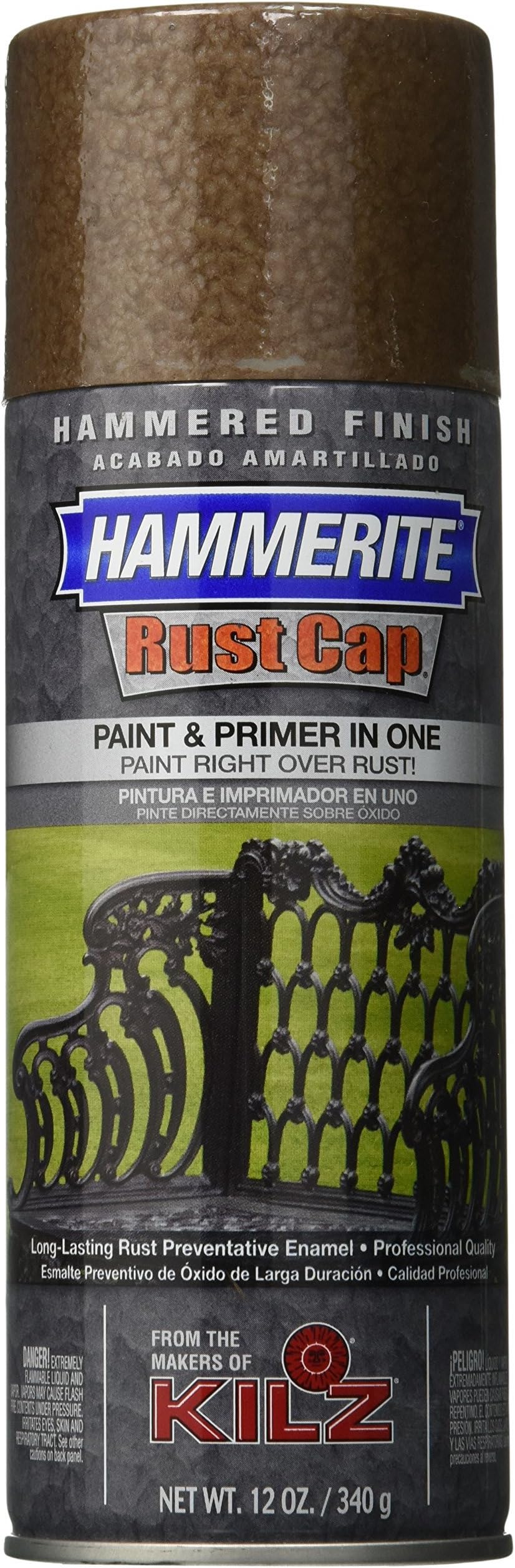 Masterchem Industries41120 Hammerite Rust Cap Hammered Enamel Finish, 12 Oz Aerosol Can, 18 Sq-Ft/Gal, 12 Ounce (Pack of 1), Brown