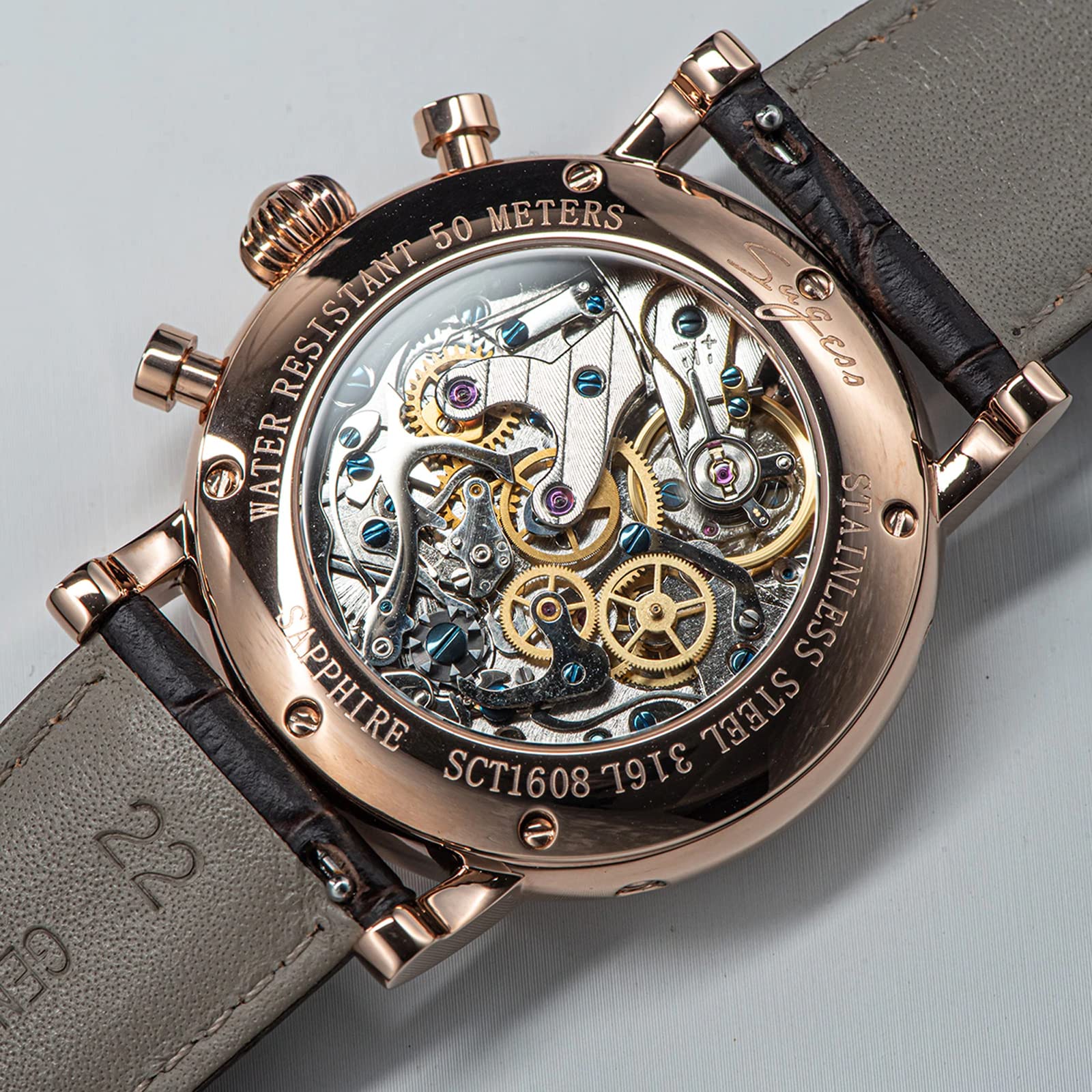 Sugess SU1908GZ Gold SWAN Neck MoonPhase Master Seagull ST1908 Uhrwerk Saphirglas Herren Chronograph Mechanische Uhr 1963