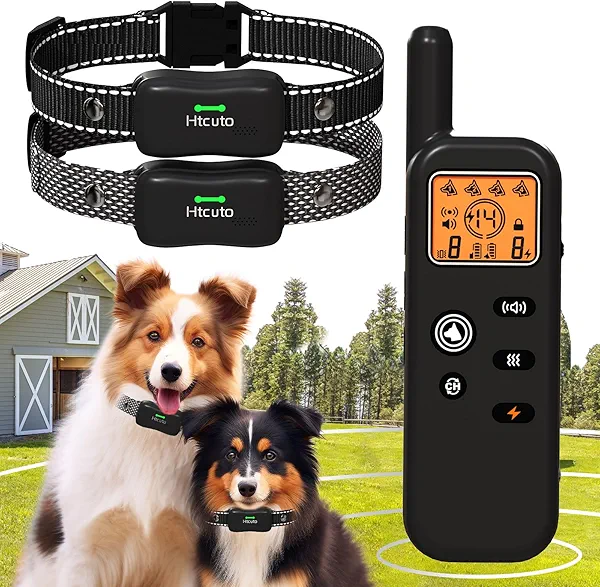 Htcuto Wireless Dog Fence System for 2 Dogs 856 Acre Electric Fences for Dogs Training Fence Collar with Remote Ultrasonic Trainer Waterproof Portable Outdoor Safe Pet Containment System with 2 Collar