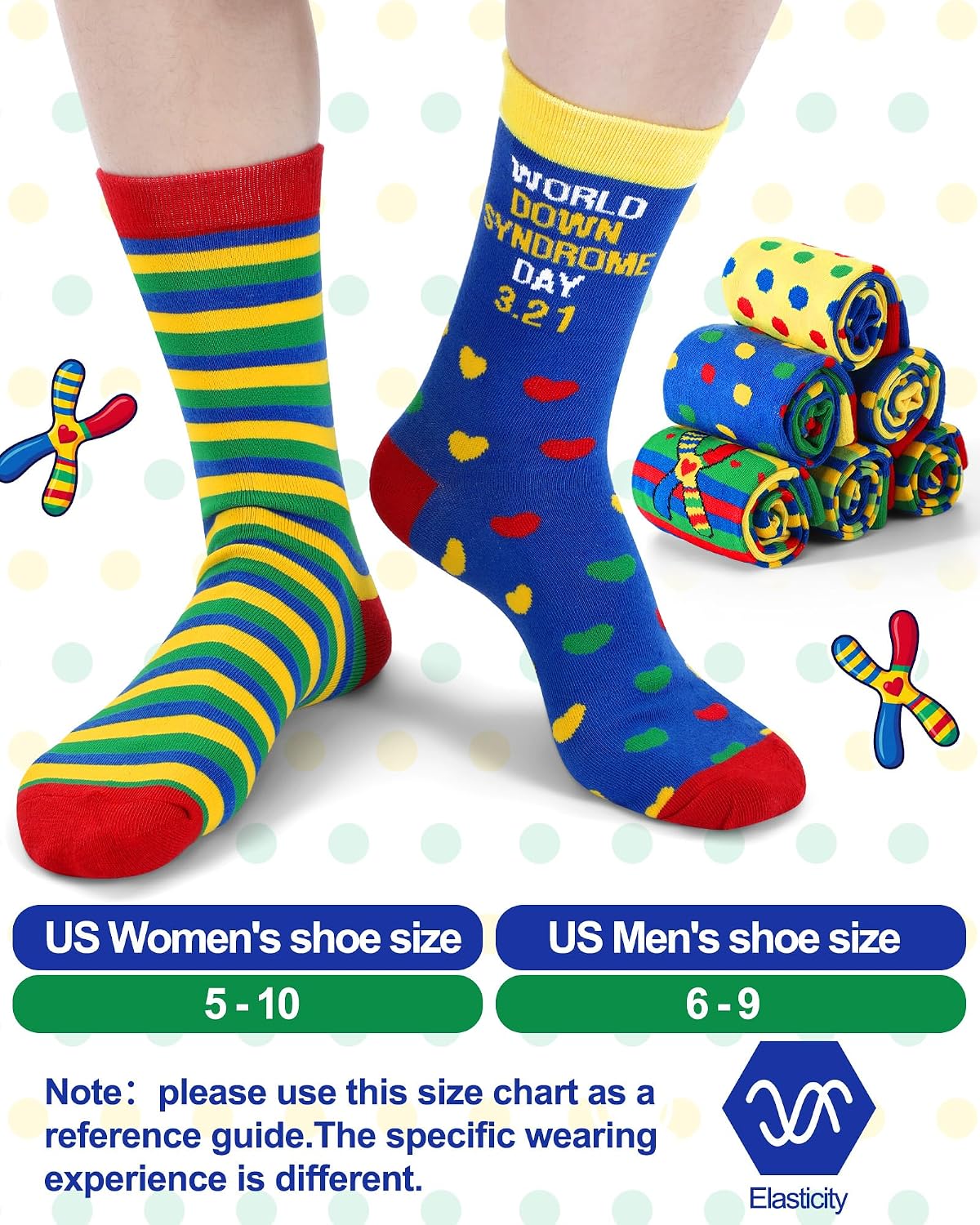 6 Pairs World Down Syndrome Day Socks Blue Yellow Ribbon Crew Socks Down Syndrome Awareness Gift Supplies for Adults