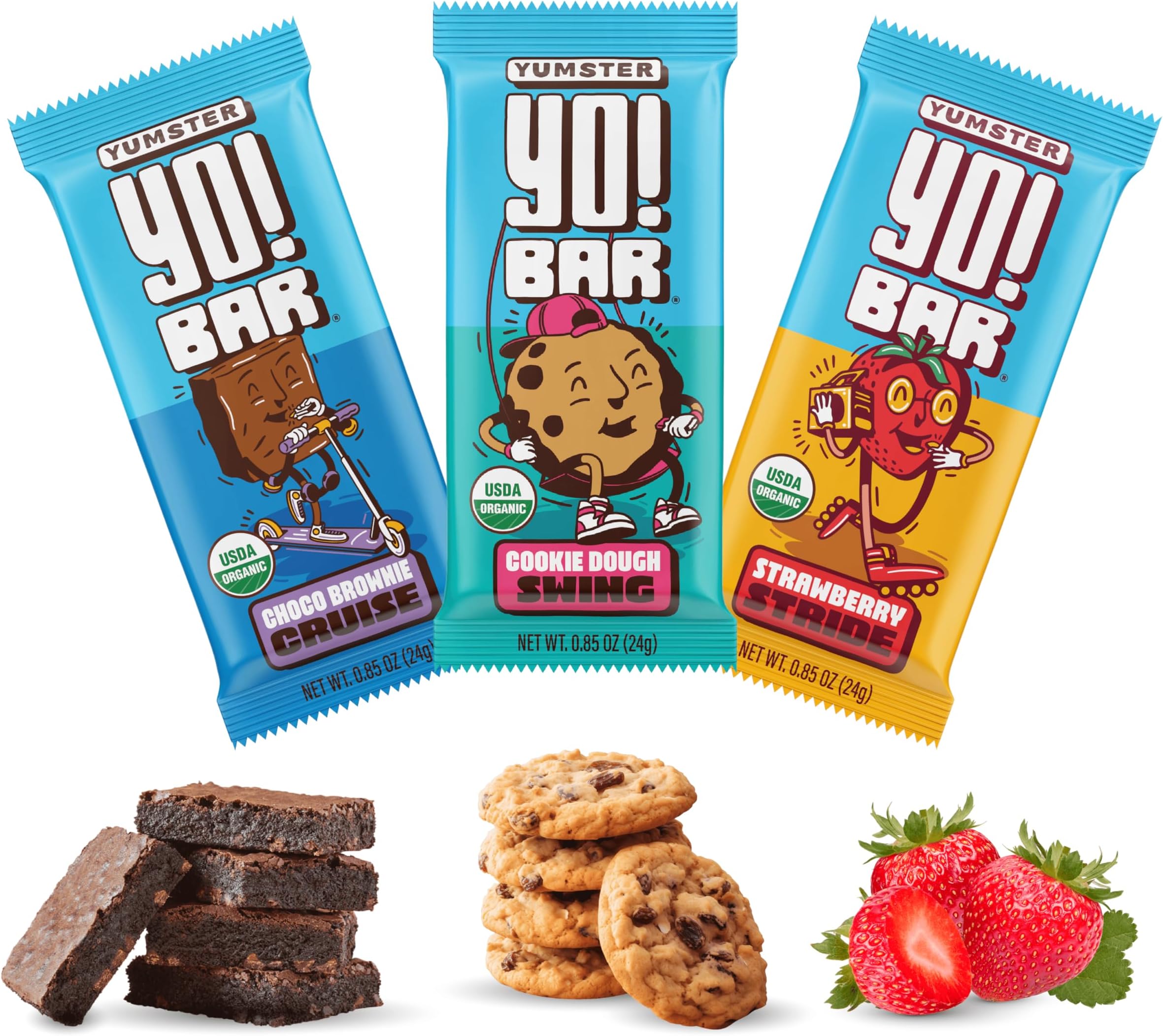 Yo! Bar by Bearded Brothers Vegan Organic Kids Bar | Gluten Free, Paleo and Whole 30 | Soy Free, Non-GMO, Low Glycemic, No Sugar Added, Fiber + Whole Foods | Variety 3 Flavor Pack | 25 Bars