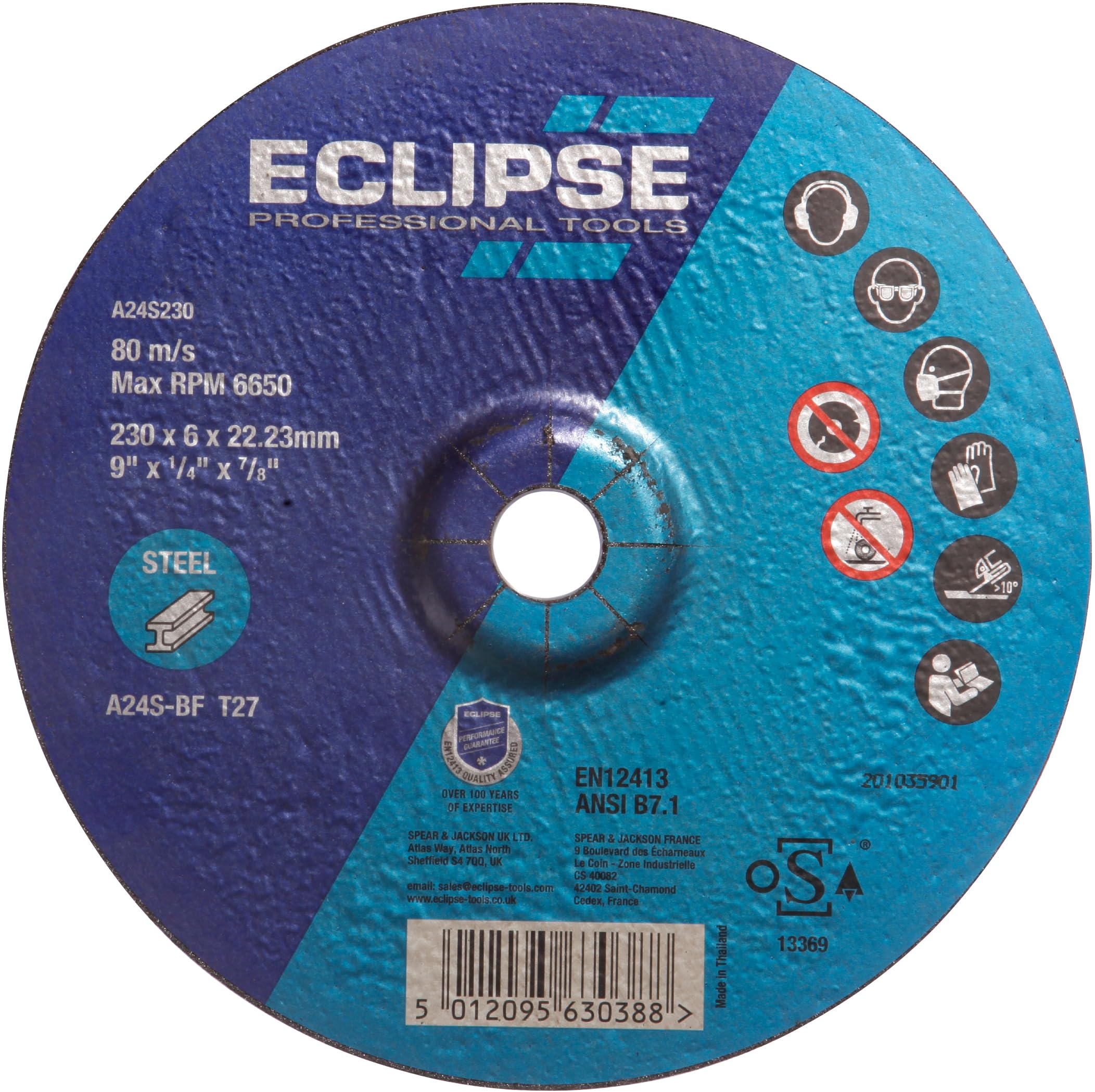 Meule à centre déprimé pour ébarber les soudures d'acier Eclipse 230 mm - 6