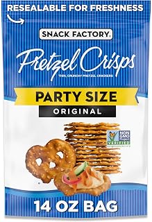 Snack Factory Original Pretzel Crisps - Thin Crunchy Non-GMO Pretzel Chips, 14 oz Resealable Party Size Bag
