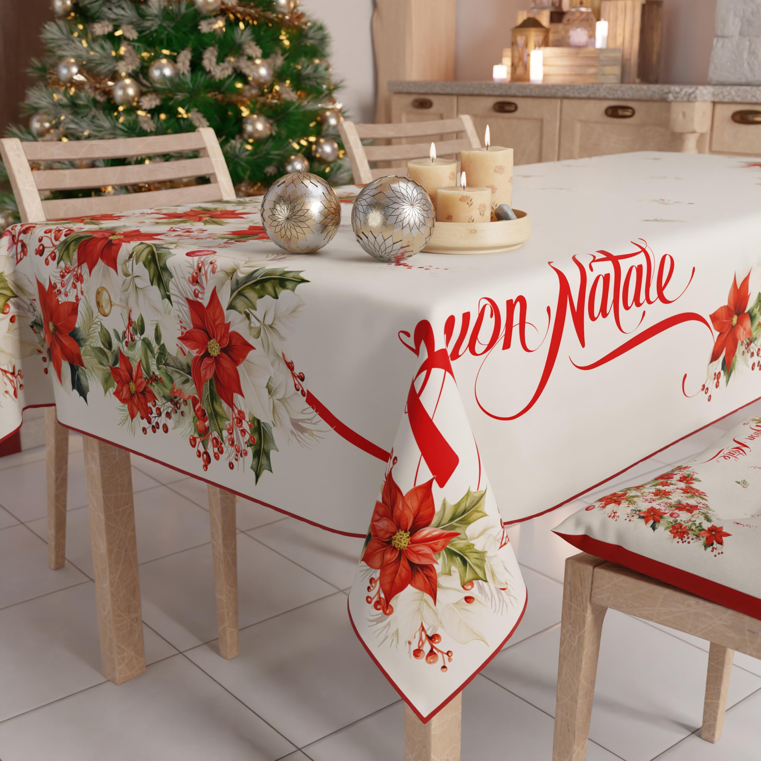 Nappe de Noël rectangulaire de fabrication italienne supérieure 140 x 300