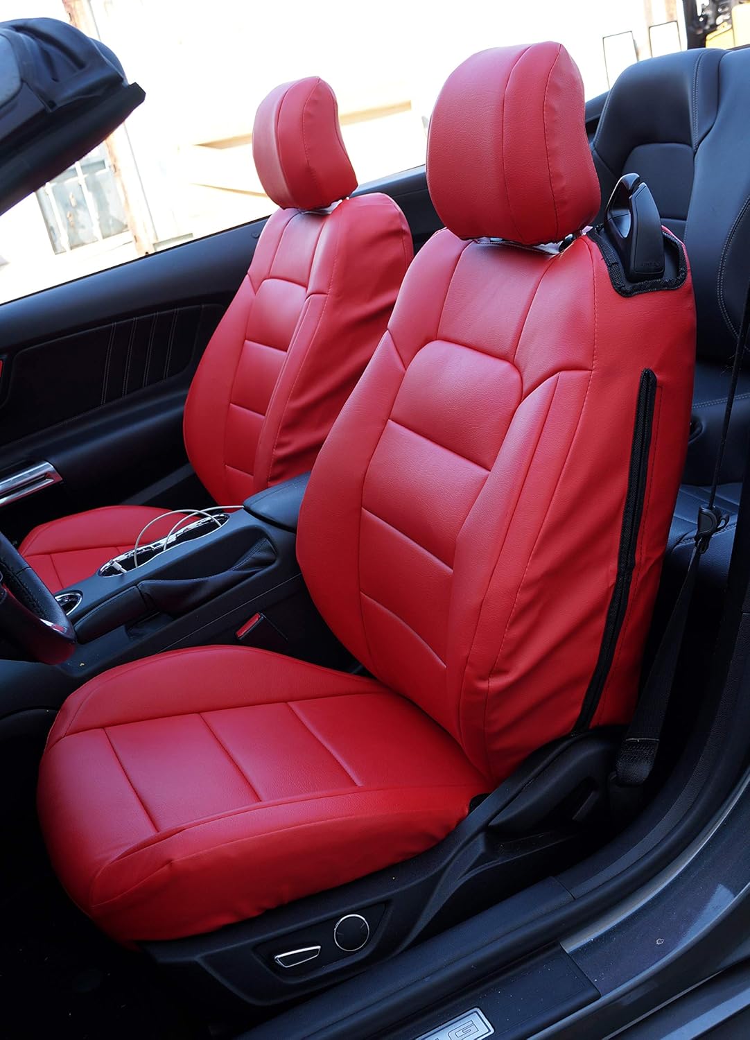 RED Artificial Leather Custom Made Original fit Front seat Covers Designed for Ford Mustang 2015-2022 (Convertible)