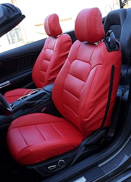 Iggee RED Artificial Leather Custom Made Original fit Front seat Covers Designed for Ford Mustang 2015-2022 Convertible