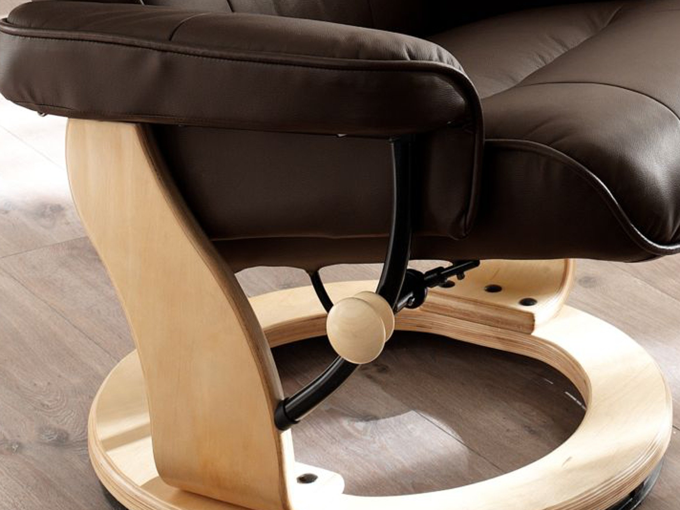 Robas Lund Sessel Relaxsessel mit Hocker Leder, TV Sessel Belastbarkeit bis 130 Kg, Braun
