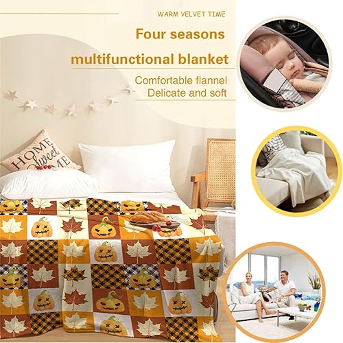 Miniatura 6 de Manta de vellón de calabaza de otoño de Halloween, súper suave, afelpada, manta de franela de lujo, para cama, sofá, viajes, campamento, 40 x 30
