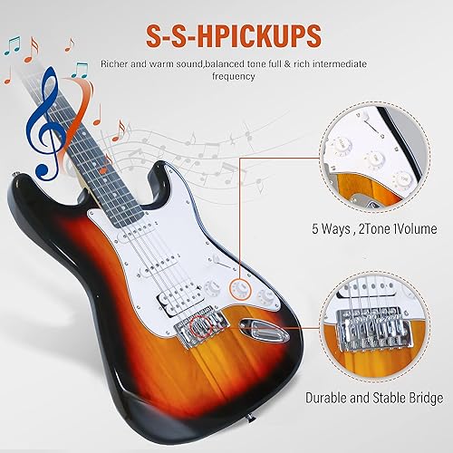 Miniatura 2 de Ermik Soild Body - Kit de guitarra eléctrica con amplificador de 20 W, cuerdas, correa, sintonizador digital, púas, bolsa de concierto, cable, barra