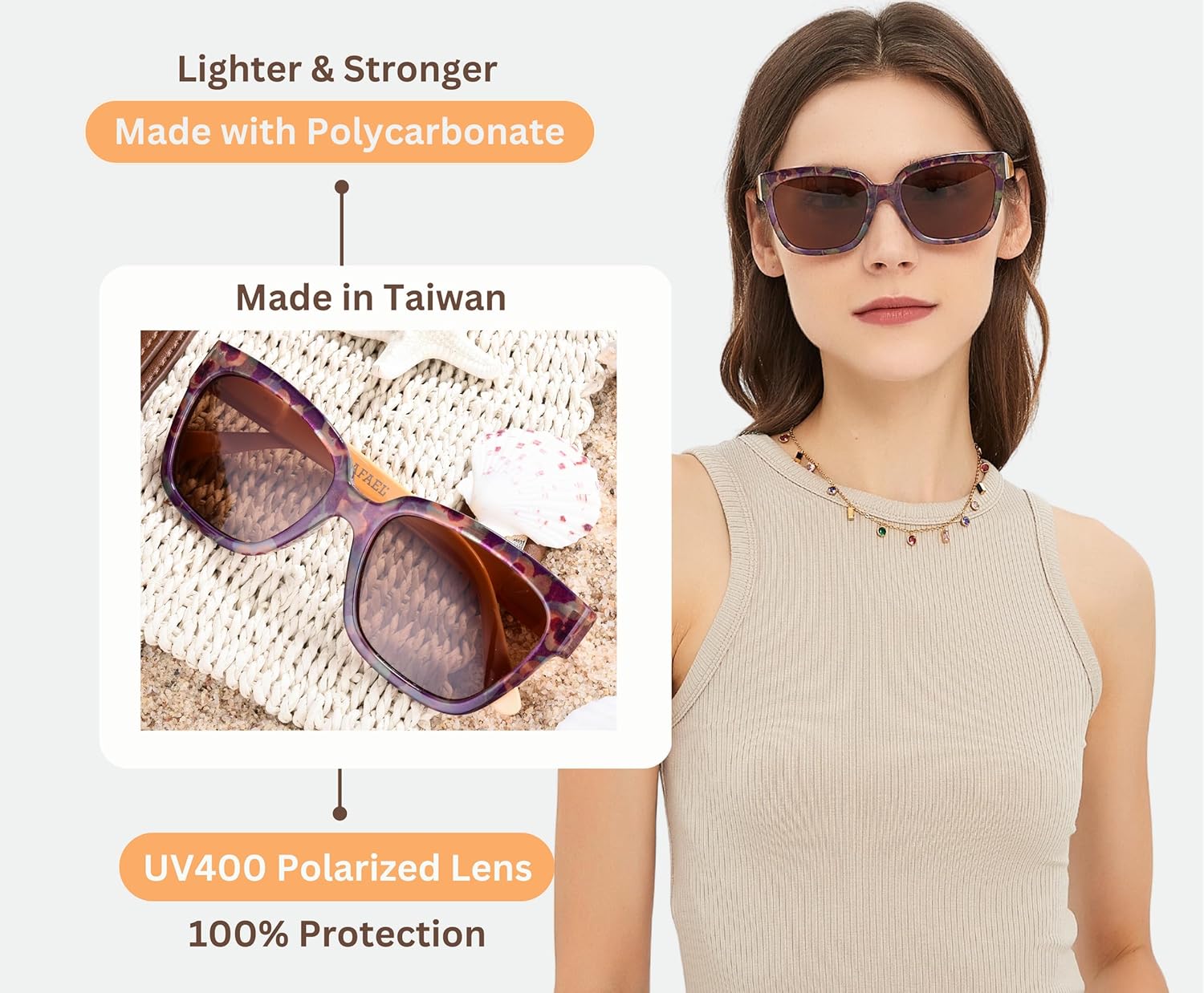 Sunglasses Women's Trendy Retro Floral Design | Polarized Lens UV Protection | Square Cat Eye Frame | Casual & Active Wear - Image 4