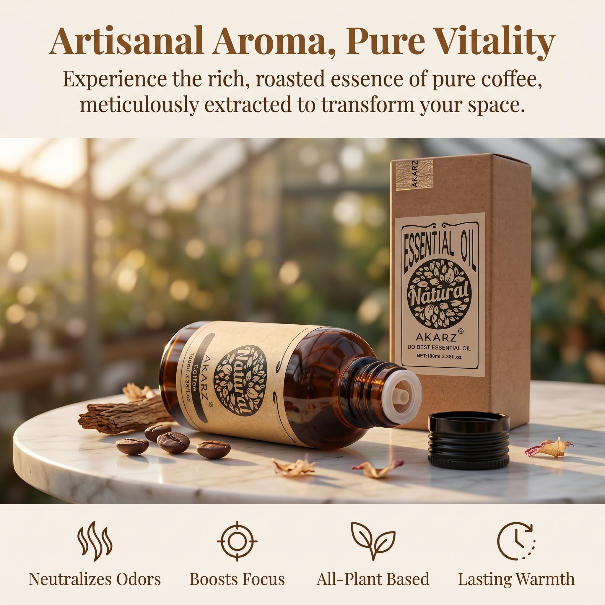 AKARZ 100ml Olejek esencjny z Kawy - Naturalny olejek aromatyczny do dyfuzorów, lamp aromatycznych i aromatów pomieszczeń