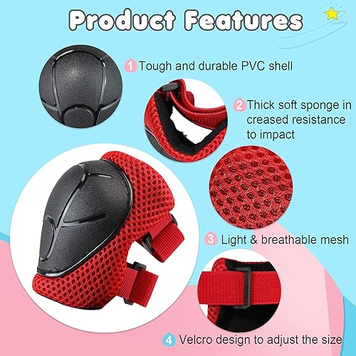 Miniatura 6 de Conjunto de casco de bicicleta para niños, casco ajustable para niños pequeños de 2 a 8 años con rodilleras, coderas y muñequeras  Casco