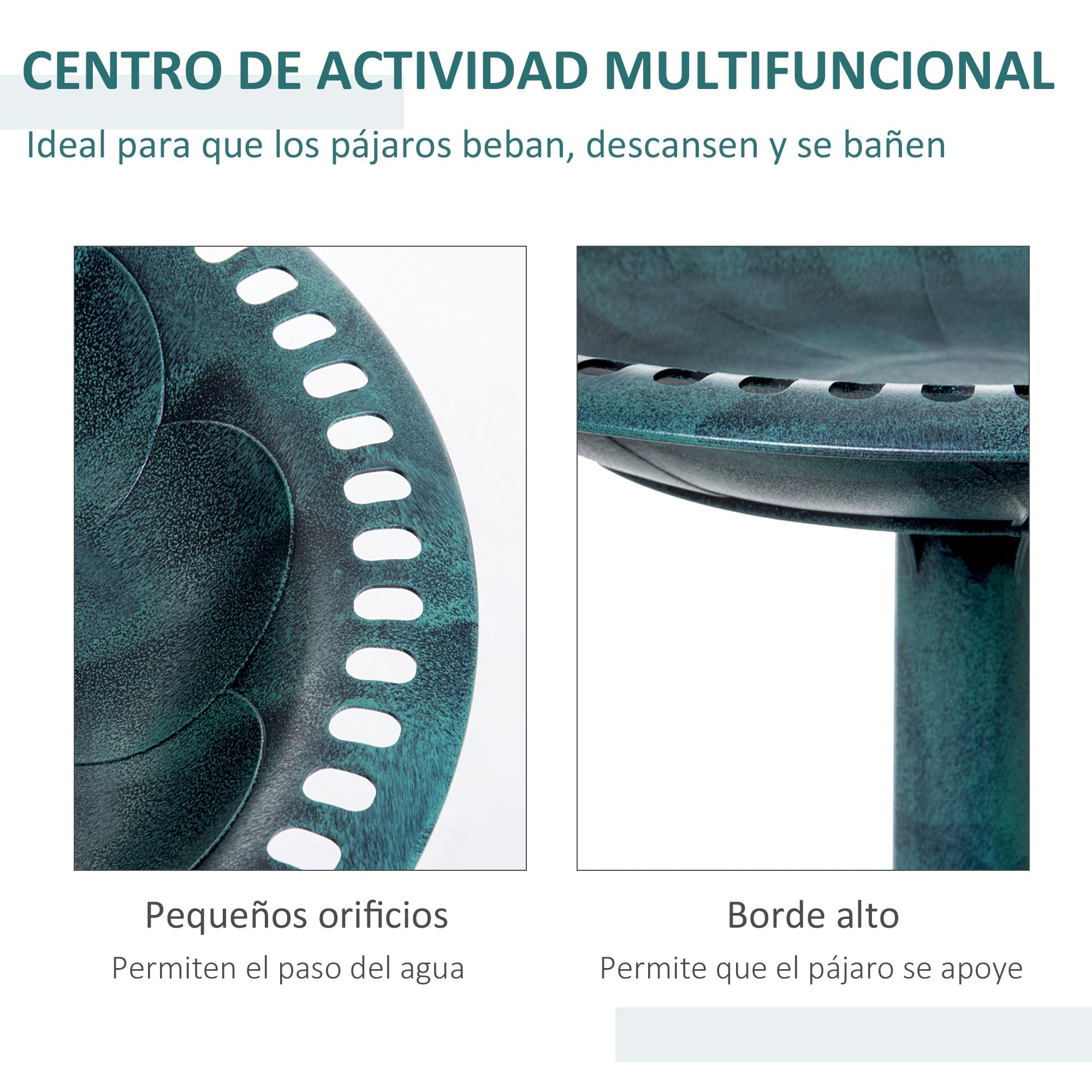 Outsunny Baño para Pájaros de Jardín al Aire Libre, Altura 70 cm, Comedero para Pájaros con Diseño de Flor de lis y Acabado Envejecido, Ligero y Resistente, Bebedero para Aves, Verde