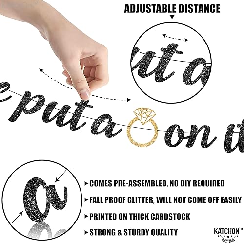 Miniatura 5 de KatchOn, Pre-Strung He Put A Ring On It Banner - Glitter, 10 Feet No DIY  Black and Gold Engagement Party Decorations, He Put A Ring On It Sign for