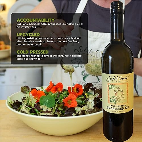 Miniatura 4 de Salute Santé! Aceite de semilla de uva prensado en frío – 25.4 fl oz, paquete de 3 – Aceite de cocina saludable sin OMG para altas temperaturas,