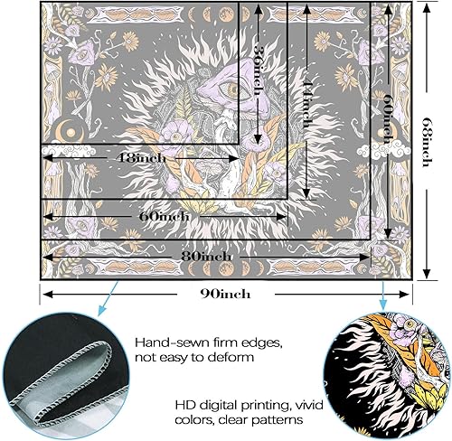 Miniatura 7 de Lifeella Tapiz de hongos morados, ojos hippie con hojas florales, tapices de fase lunar para dormitorio, grunge, para colgar en la pared, 44 x 60