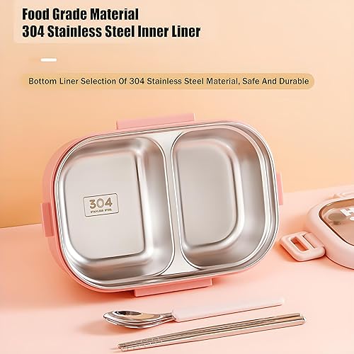 Miniatura 8 de Caja de almuerzo de acero inoxidable, caja bento de 2 compartimentos para adultos, fácil de limpiar, diseño a prueba de fugas, contenedor de