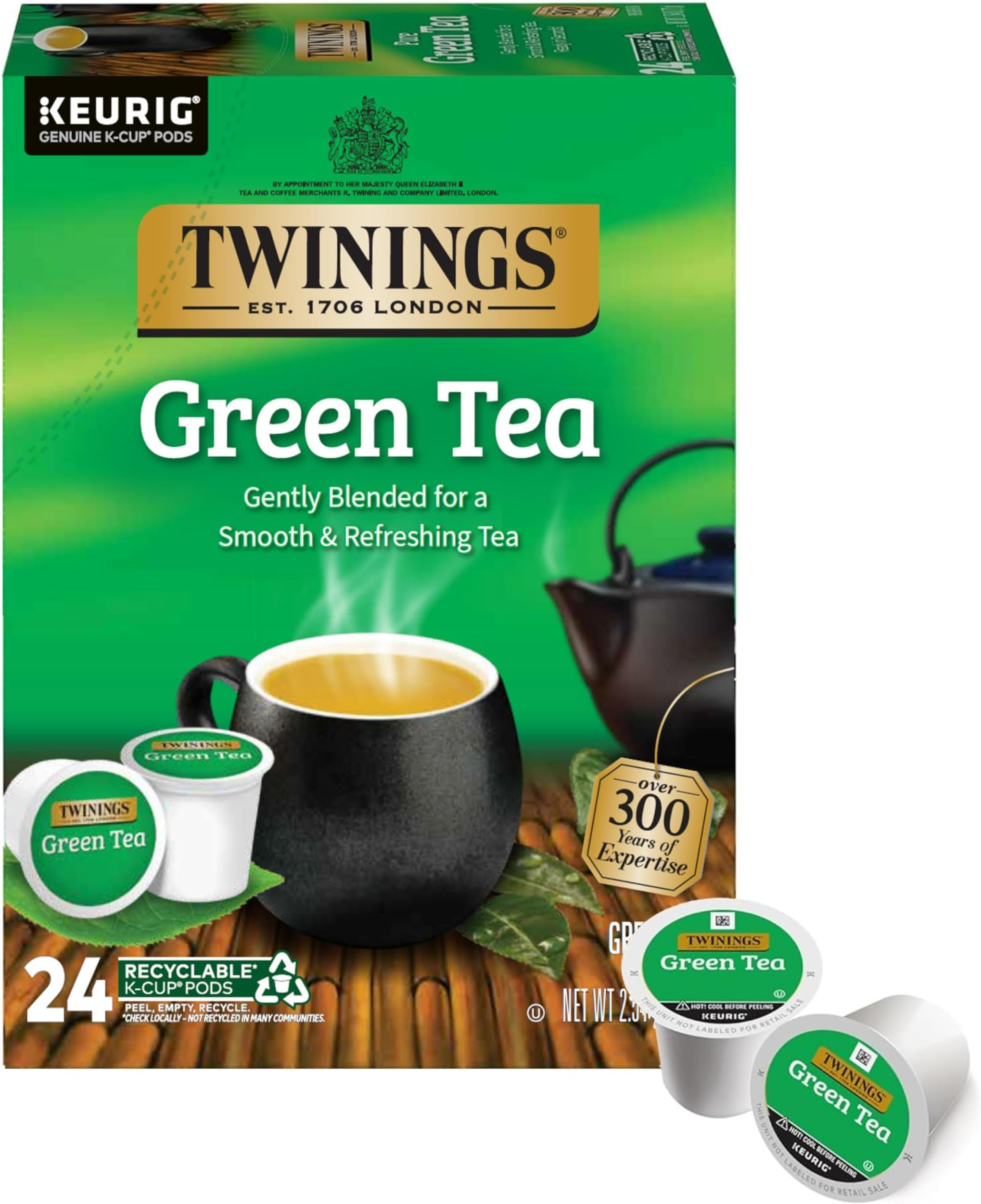 - Green Tea K-Cup Pods for Keurig, 24 Count (Pack of 1), Smooth Flavour, Enticing Aroma, Caffeinated, Enjoy Hot or Iced