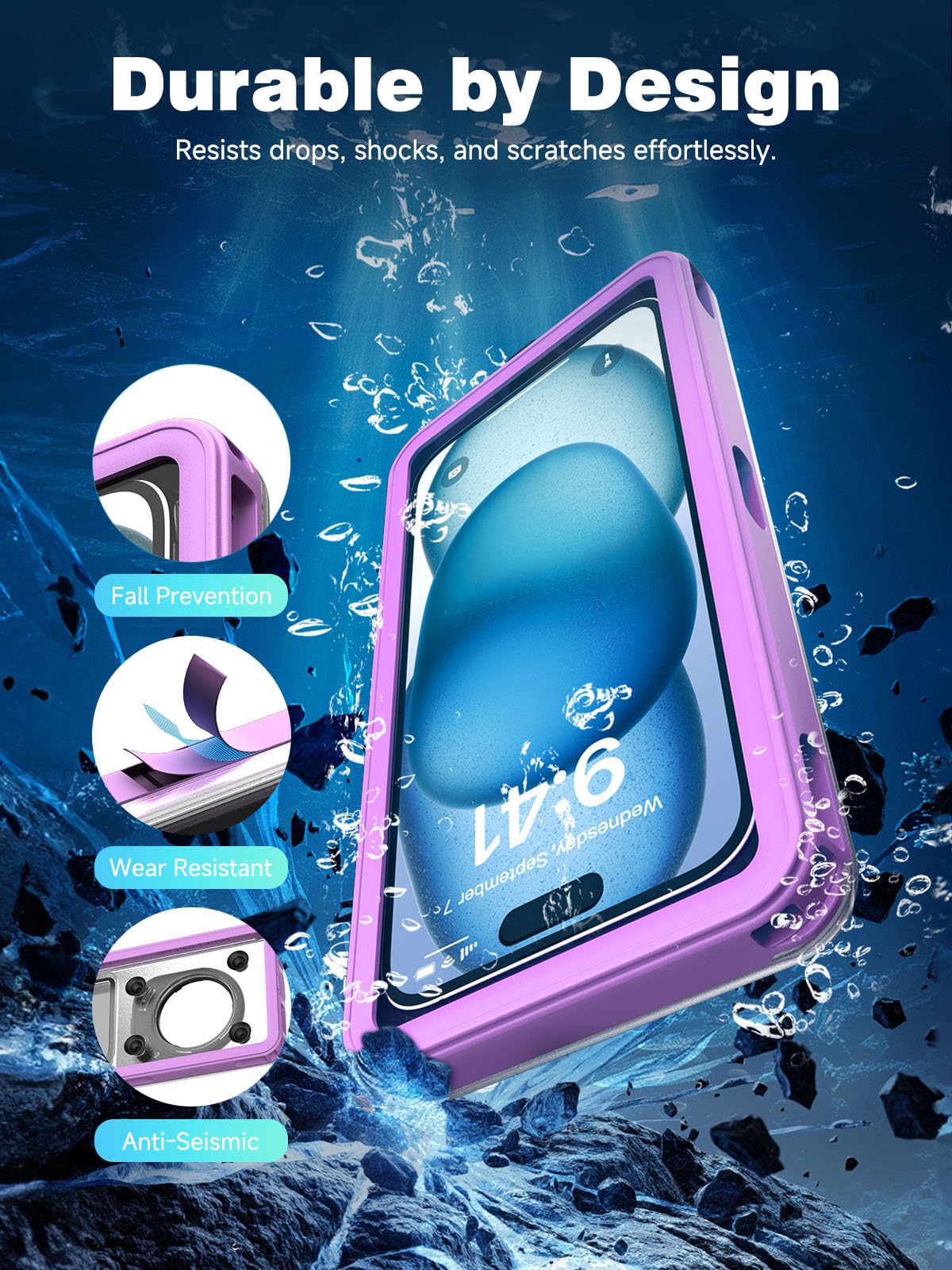 YIMONA Custodia impermeabile IPX8 per telefono – Borsa impermeabile da 17,5 cm per nuoto con cordino viola