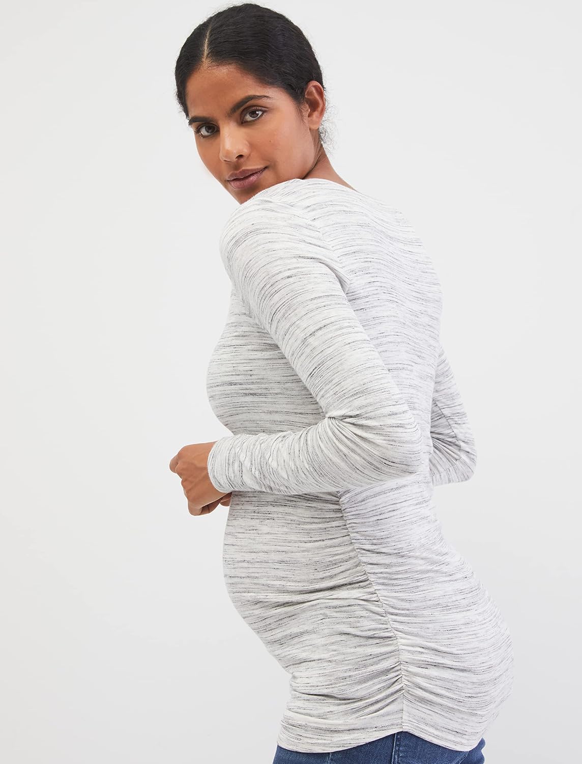Motherhood Maternity Womens Long Sleeve V-Neck Side Ruched Tee Shirt