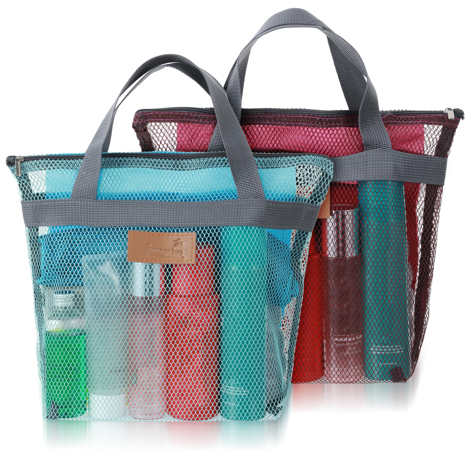 Classicseali 2pcs Shower Caddy for Camping 12 x 12In Quick Dry Portable Mesh Shower Bag with Zipper for