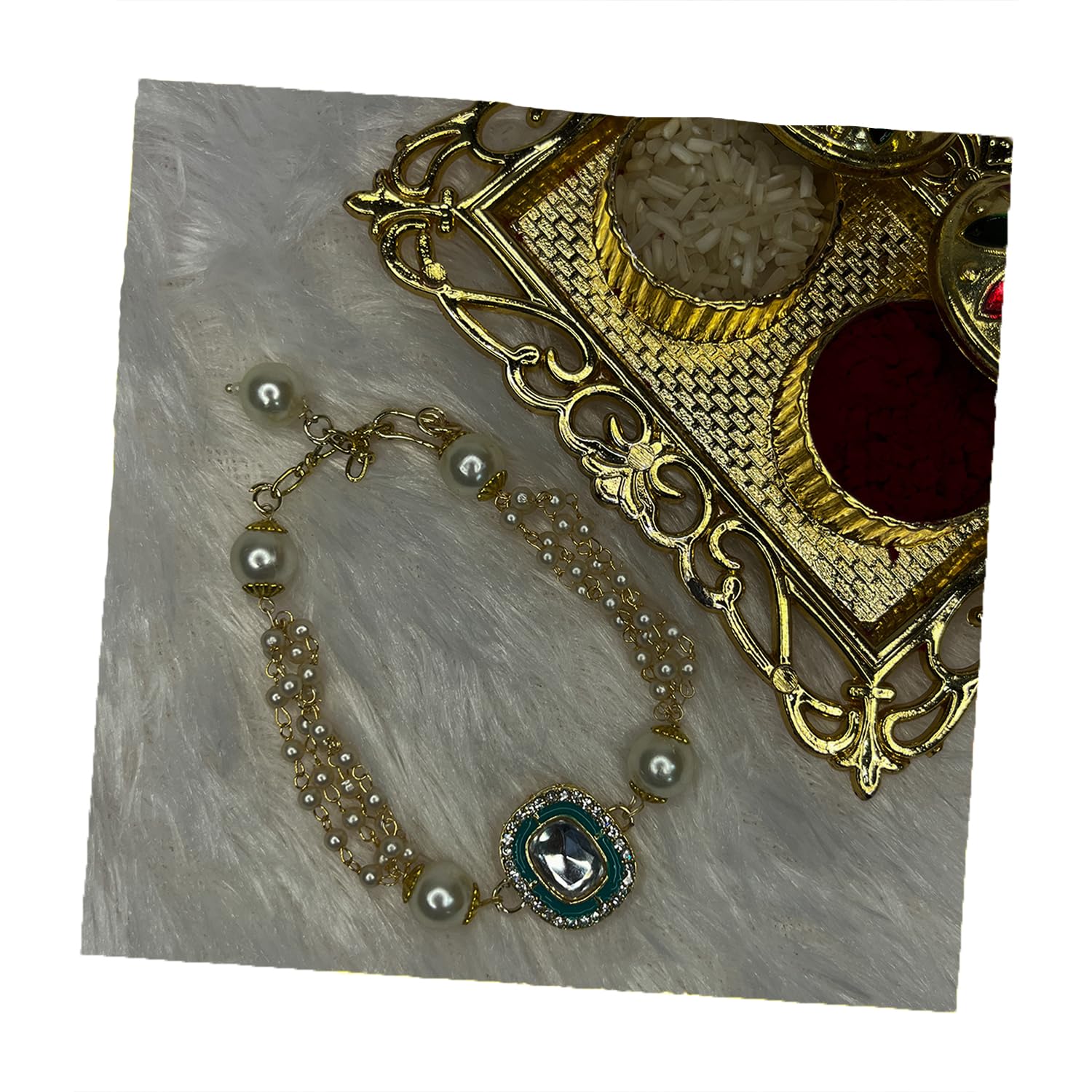 Mahi Gold Plated Classic Kundan and Artificial Pearl Studded Ethnic Lumba Rakhi (RAL1100816G) (B0D81511G4) Amazon Price History, Amazon Price Tracker