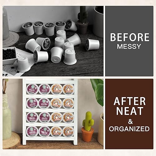 Miniatura 5 de PERFNIQUE Soporte para tazas K, soporte para cápsulas de café de granja, escalera de cápsulas de café de madera para mostrador, organizador de