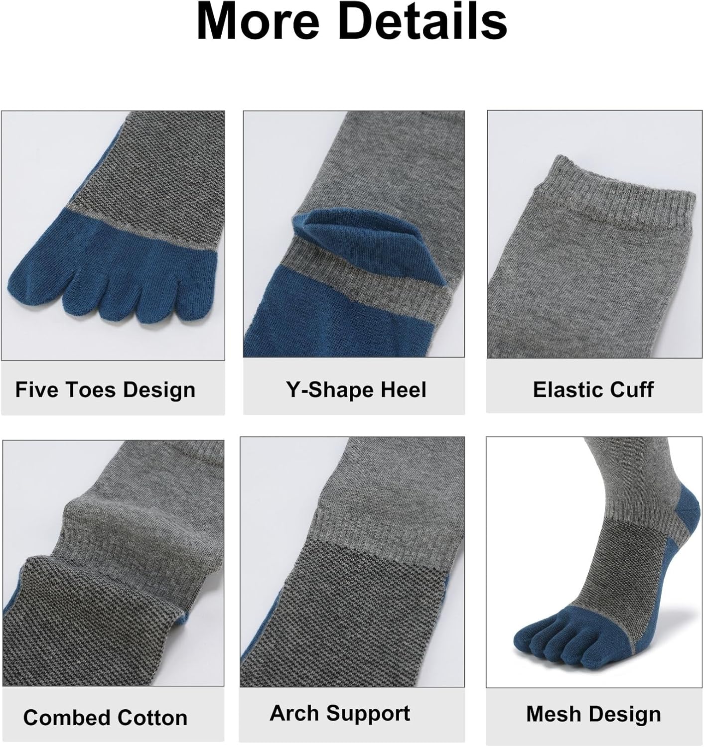 Men's Five Finger Toe Socks Cotton Crew Casual Colorful Patterned 5/6 Pairs - Image 4