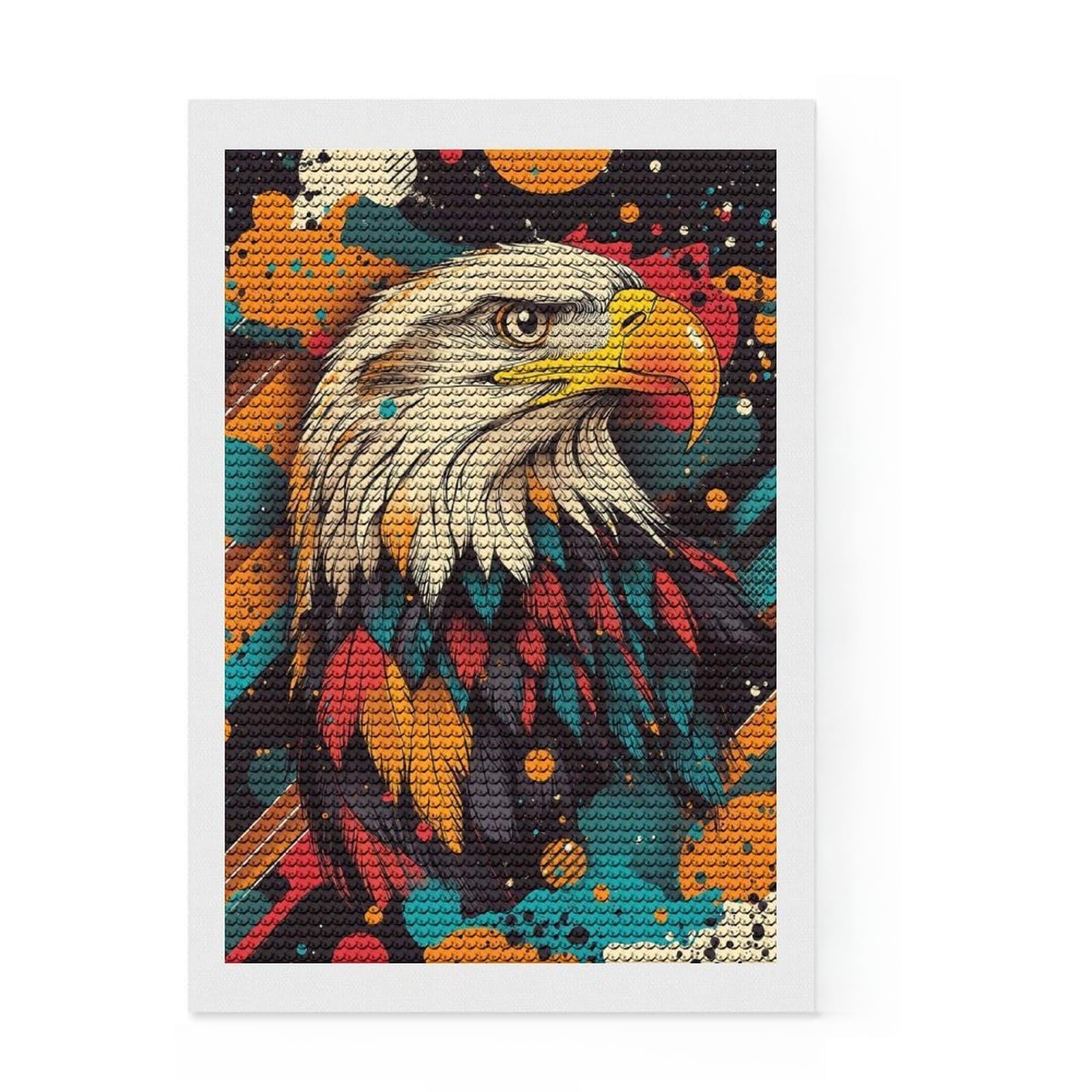 Junmoney Colorful Eagle Portrait Eagle Wall Art Diamond Art Kit 8"x12", for Teens, Home Wall Decor, Easy to Enjoy, Holiday Gift Idea, Calming Craft to Unwind
