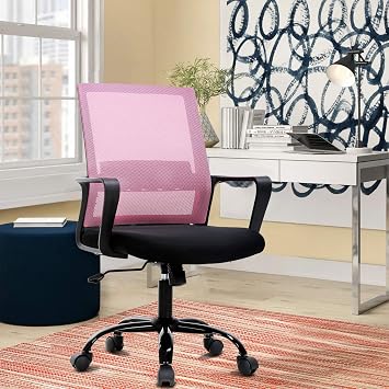Meet perfect Office Chair Ergonomic Computer Desk Chair, Mid Back with Armrest and Back Support, Modern Executive Adjustable Rolling Swivel Task Chair Comfortable Mesh Chair Home Office Chairs Pink