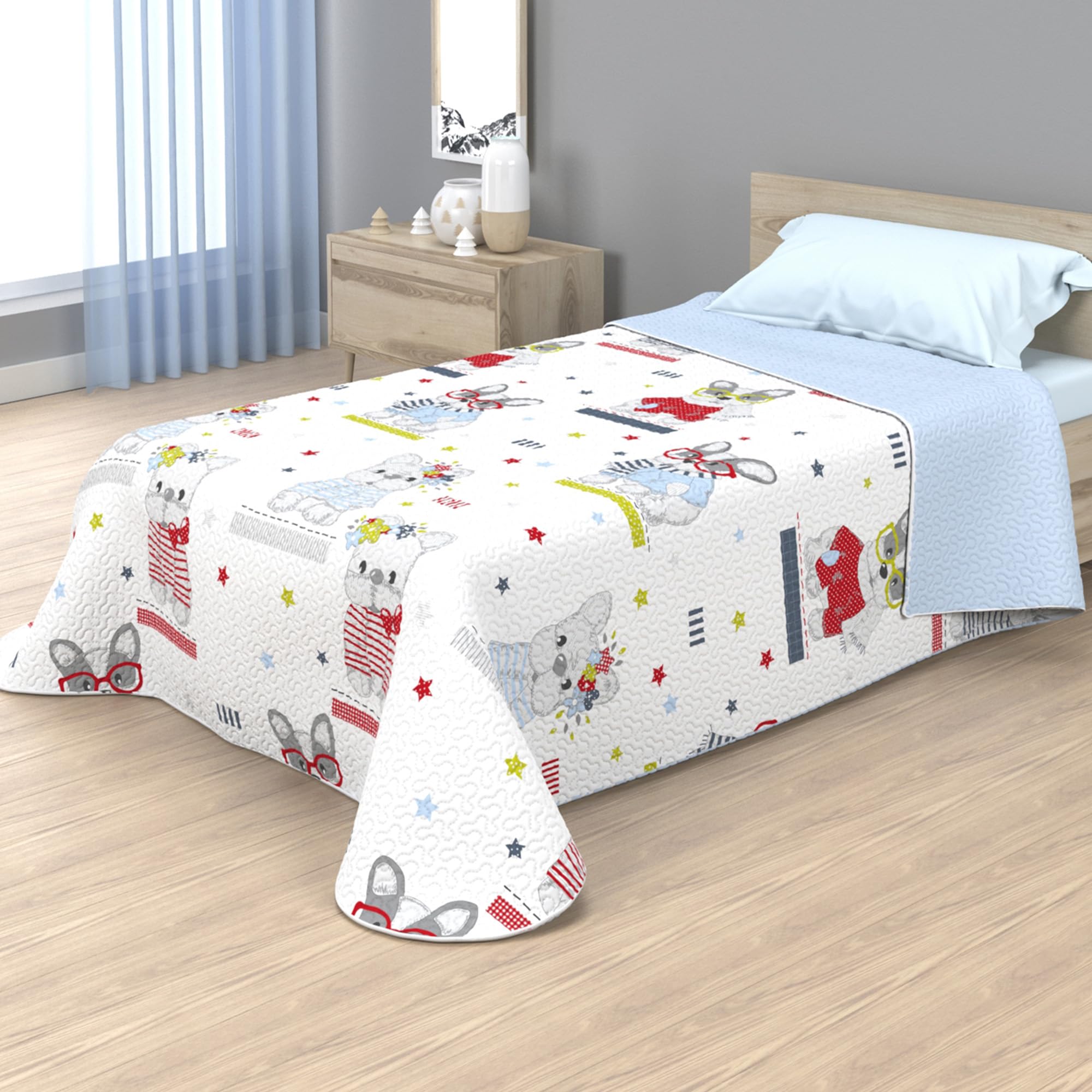 various - Colcha Infantil Fina de Verano y Primavera Sin Cojines. Ligera Colcha Estampada cubrecama de Microfibra.Colcha 180 x 260 cm para Cama Individual de 90 cm Diseño Fantas y Perros
