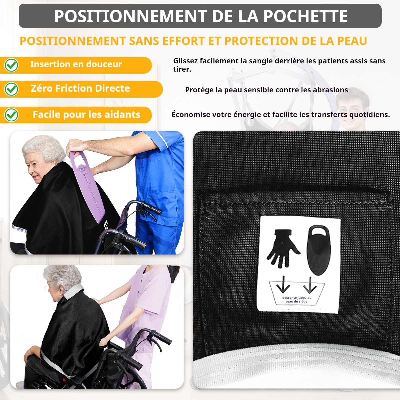 EZ Assistive Cinghia di sollevamento paziente con gambe separate con supporto lombare, cinghia di trasferimento e posizionamento, capacità di carico 227 kg (nero, piccolo)