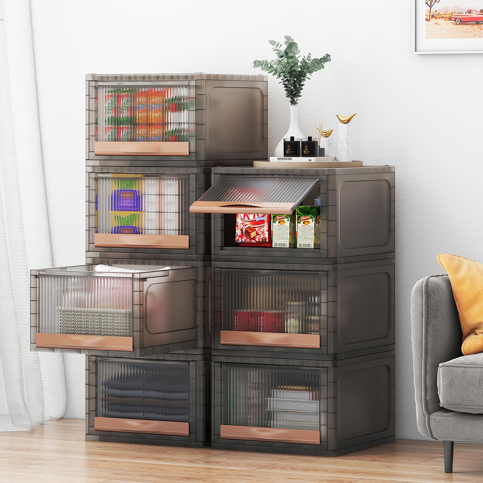 Photo 1 of Wisdom Star 3 Pack Plastic Collapsible Storage Bins with Lids, Closet Organizers and Storage, Stackable Closet Organizer, Trunk Organizer, Organization and Storage for Bedroom,Cloakroom,Laundry, Brown X-Large 3 PCS Brown