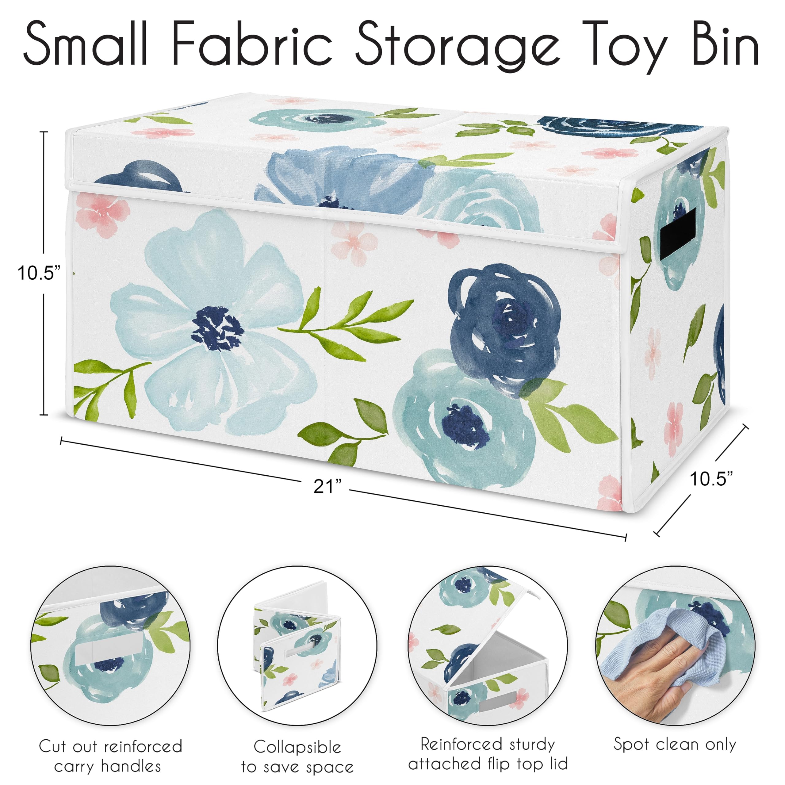 Sweet Jojo Designs Aufbewahrungsbox für Spielzeug, Aquarell, Mädchen, klein, Stoff, für Kinderzimmer oder Kinderzimmer, Rosa / Grün / Weiß