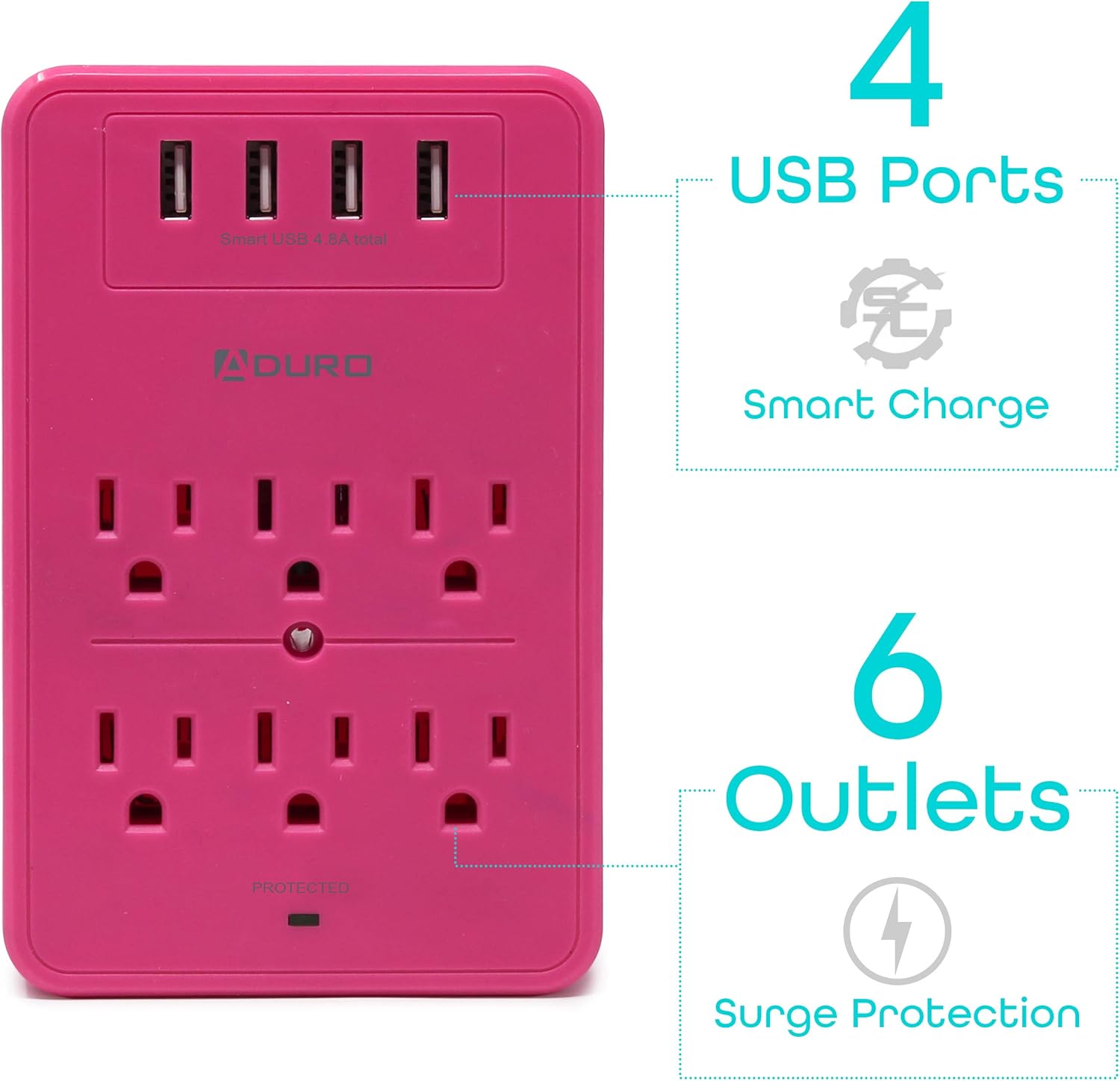 Buy Aduro Surge Protector 6 Outlets Power Strip Station with USB (4