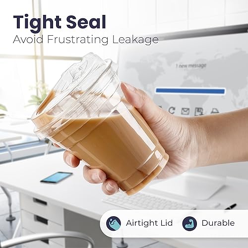 Miniatura 3 de Fit Meal Prep Paquete de 100 vasos de plástico transparente de 12 onzas con tapas para sorber sin popote, tazas de café de plástico desechables con