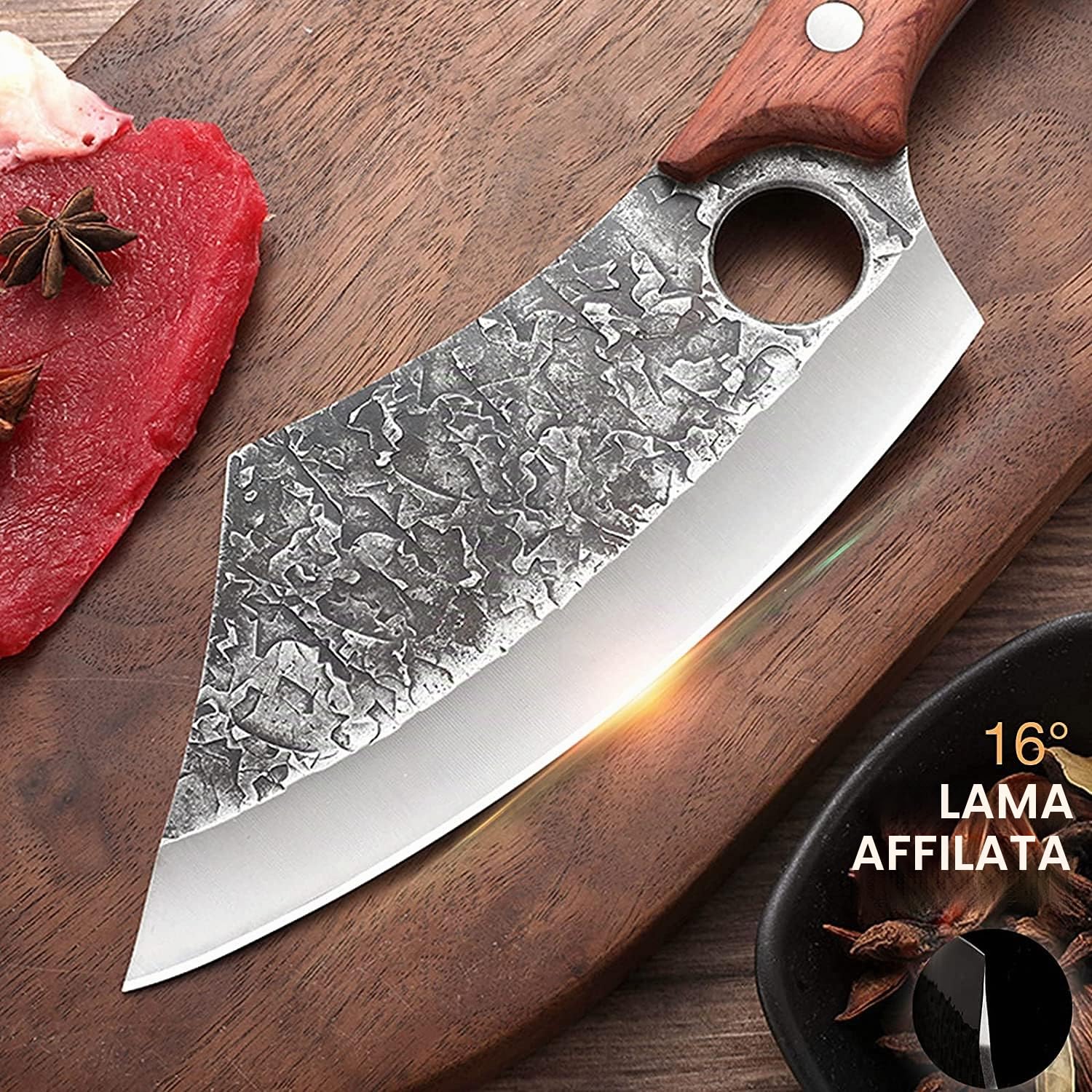 DRAGON RIOT Coltello da Cucina Giapponese Forgiato con Fodero in Pelle