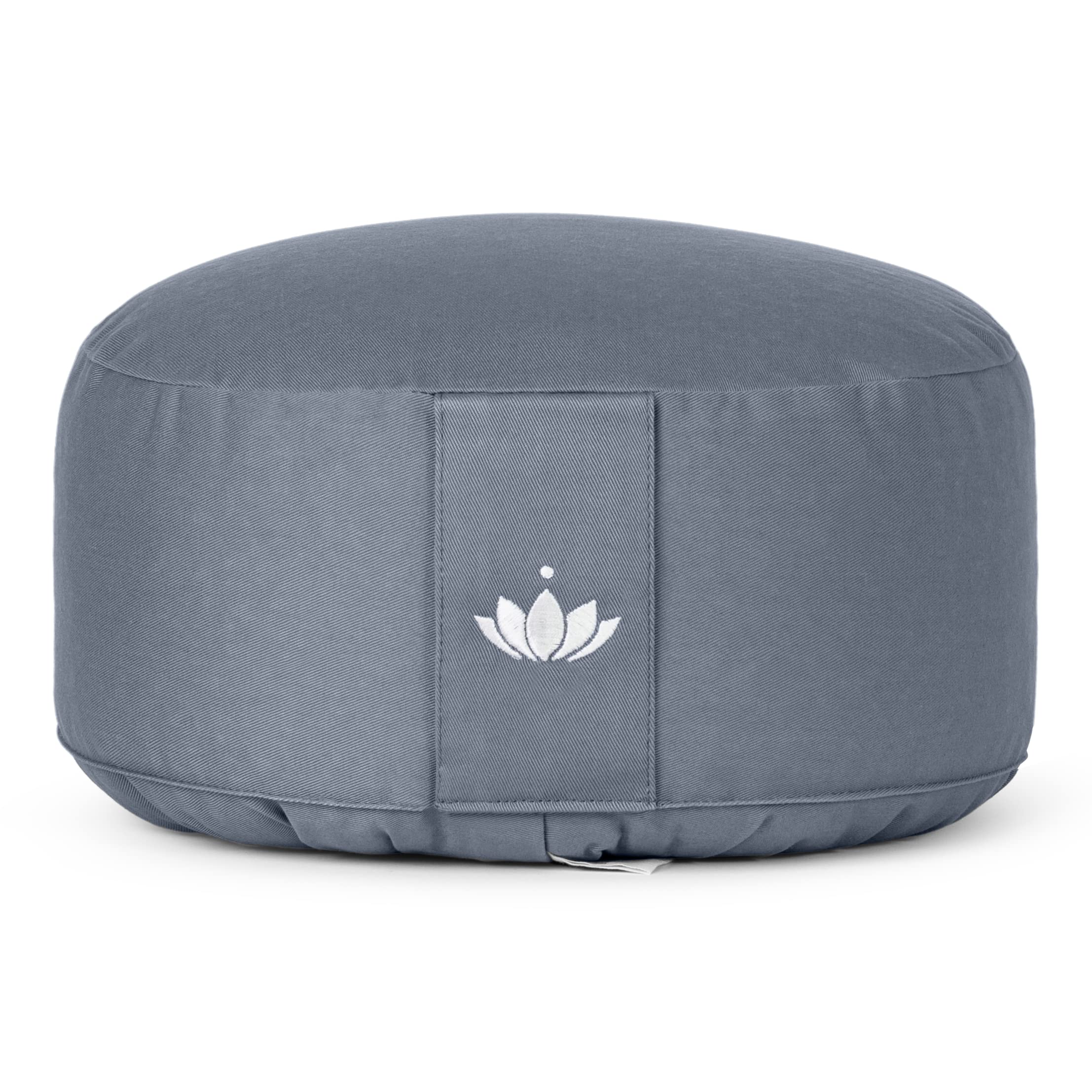 LOTUSCRAFTS Cuscino da meditazione, altezza seduta 15 cm, modello Lotus rotondo, cuscino da yoga, cuscino yoga, fodera in cotone lavabile, imbottitura in farro, certificato GOTS, logo ricamato