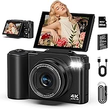 Digitalkamera 4K 64MP Kamera Fotokamera mit 3.0'' 180° Flip-Bildschirm, Autofokus Fotoapparat mit 18X Digitalzoom, Tragbar Kompaktkamera mit 1500mAh Batterie für Teenager Erwachsene Anfänger