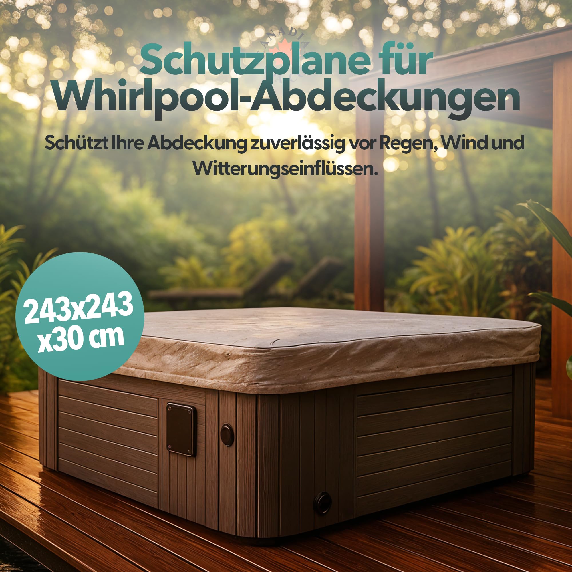 CANADIAN SPA CO. Cover Guard, Schutzplane für Isolierabdeckungen, 2,43 x 2,43 x 0,3 m, Schutzabdeckung aus gewebtem Polyethylen, Schutz vor UV-Strahlen, Wind und Wetter