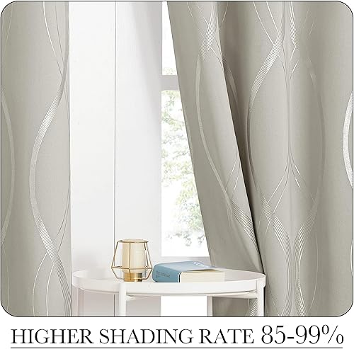 Miniatura 6 de NICETOWN Cortinas de oscurecimiento de habitación para dormitorio, natural, 2 paneles, 52x84 pulgadas, reducción de ruido, aislamiento térmico,