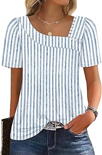 Womens Summer Tops Short Sleeve Shirts Square Neck Spring Outfits 2026 Fashion Clothing Blouses