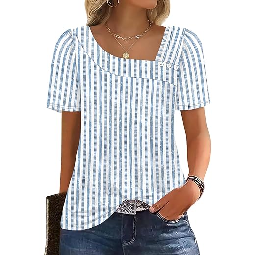 WIHOLL Womens Summer Tops Short Sleeve Shirts Square Neck Spring Outfits 2026 Fashion Clothing Blouses