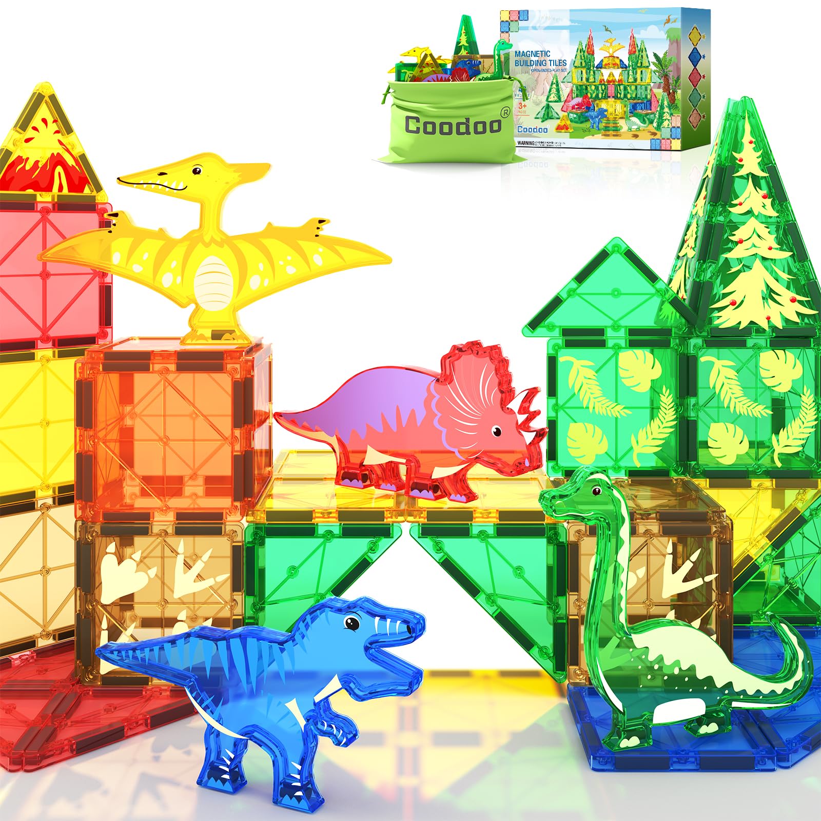 Amazon.com: Coodoo Dinosaur Toys Magnetic Tiles - Magnet Building