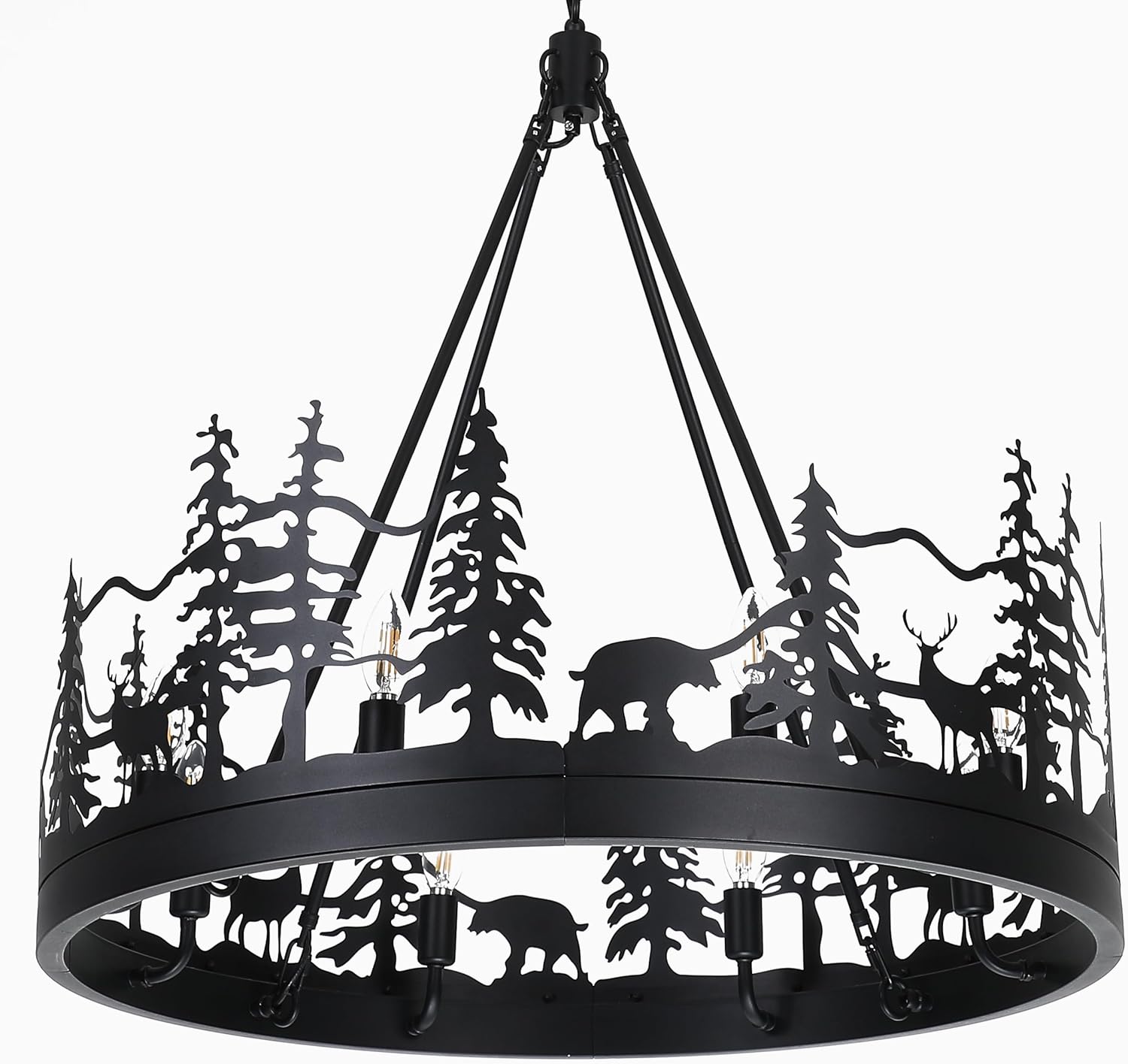 Rustic Chandeliers for Dining Room Wide Black Farmhouse Chandelier Wagon Wheel Chandelier for Living Room Chandeliers Light Fixture for Bedroom, Entryway, Kitchen (Black, 8-Light) Black 8-Light