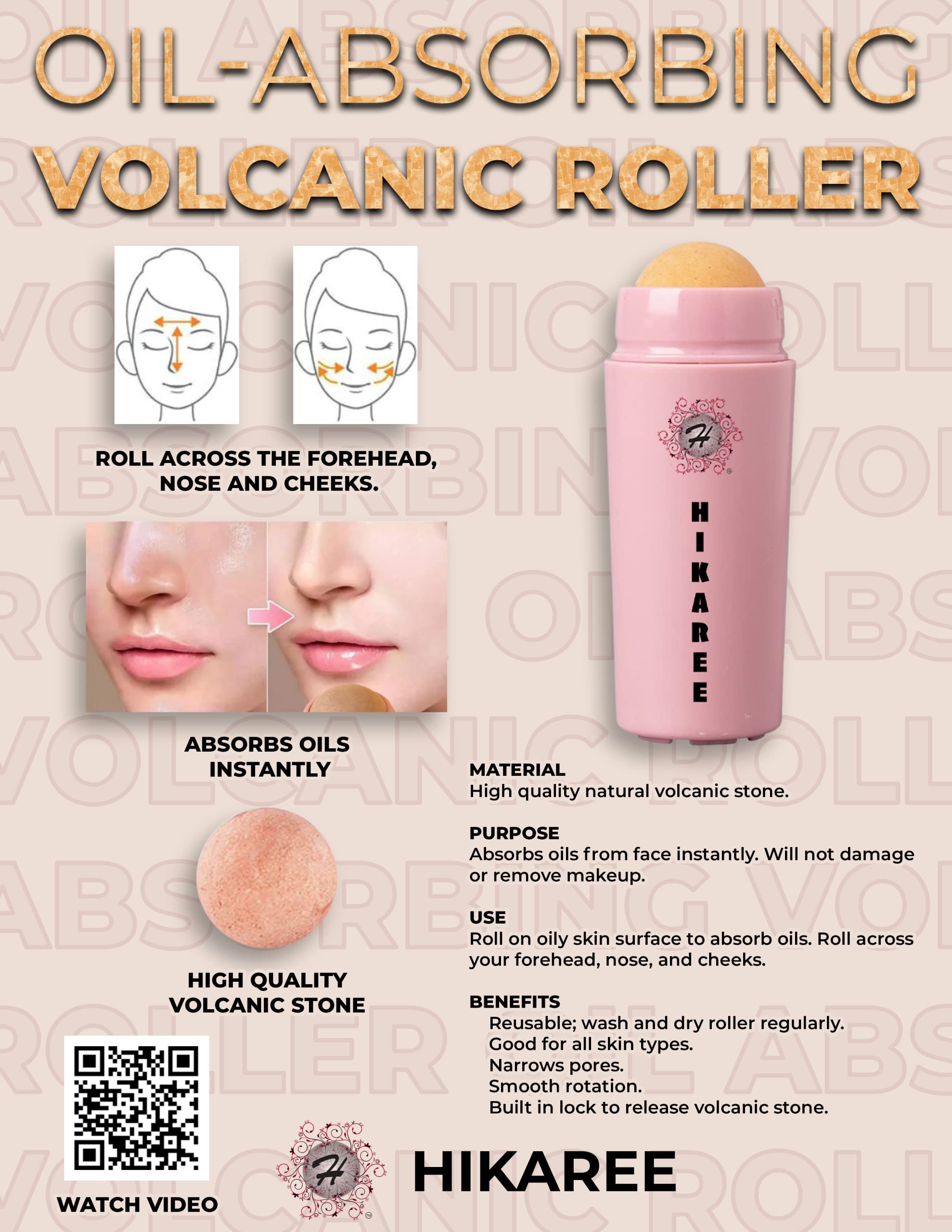 Hikaree Volcanic Oil Absorbing Face Roller | Absorbs Oils Instantly | Reusable | Natural Volcanic Stone