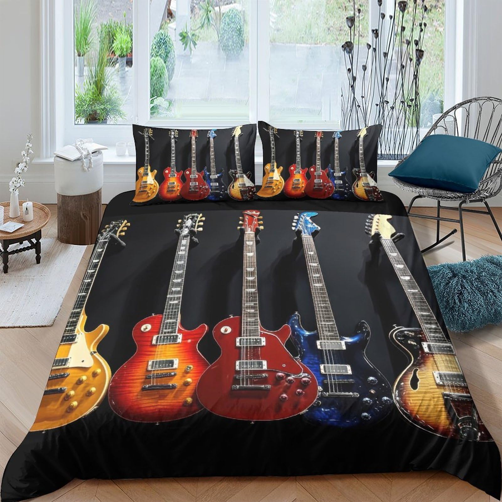 Ctjqhvkz Style-3 3D Printed Electric Guitar Fitted Sheet Microfiber Soft Musical Instrument Bed Cover For Bedroom Dorm Mattress Decor Single（135X200cm）