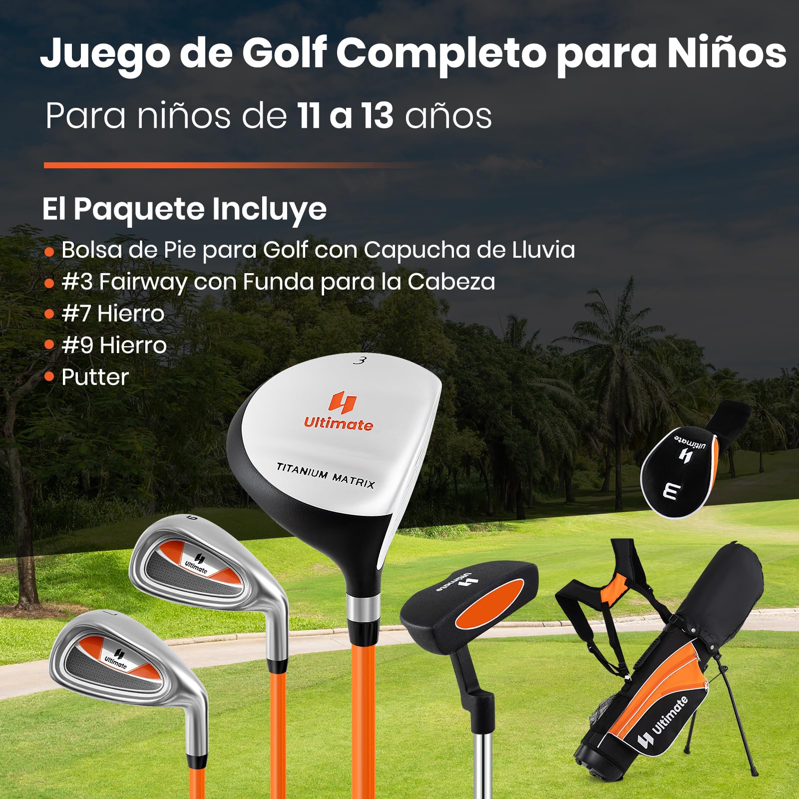 GYMAX Juego Completo de Palos de Golf, con Madera de Fairway #3, Hierros #7 y #9, Putter, Bolsa de Golf Portátil con Soporte y Funda Protectora de Lluvia