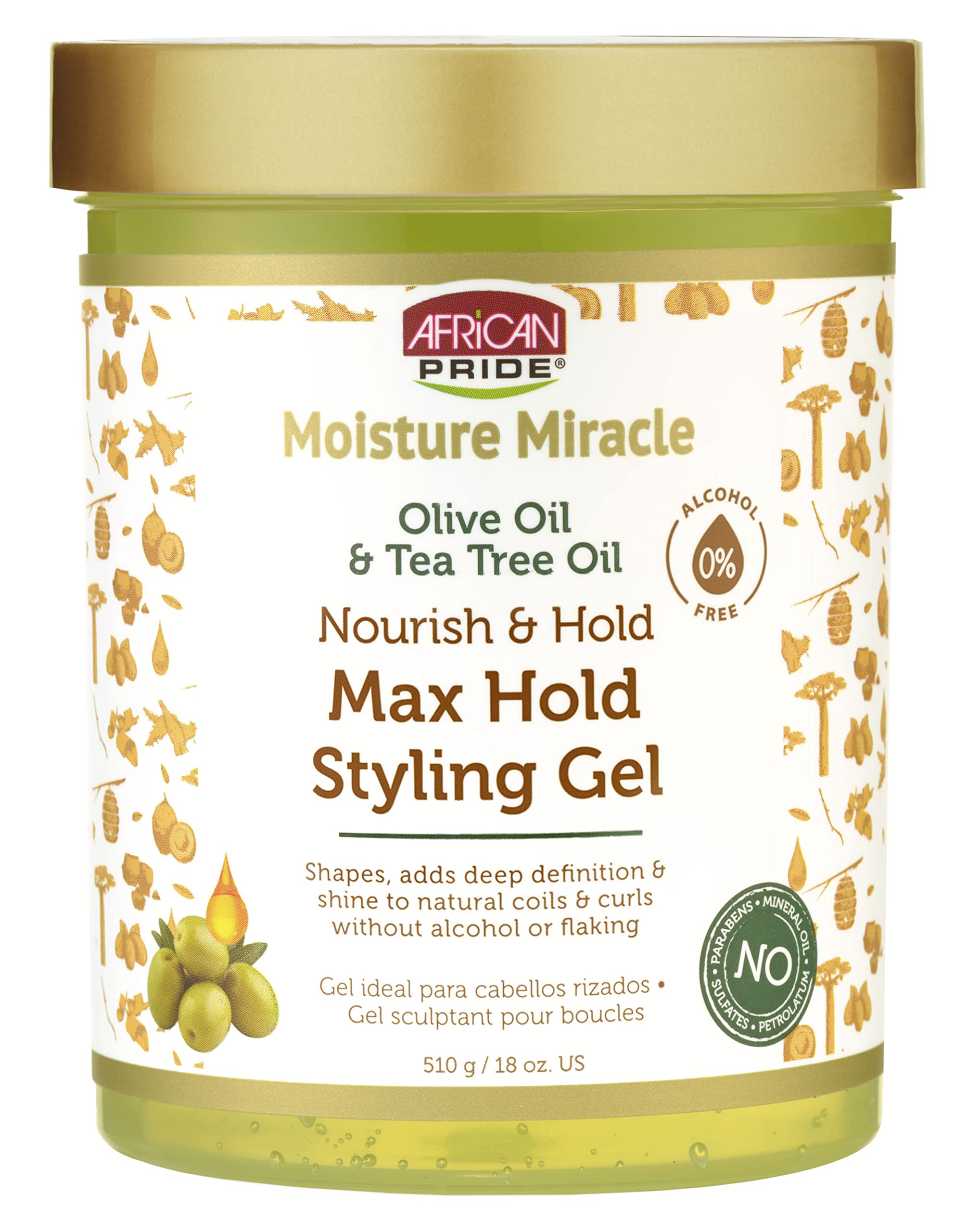 African PrideMoisture Miracle Max Hold Styling Gel with Olive Oil & Tee Tree Oil - 18 fl oz (Pack of 2)