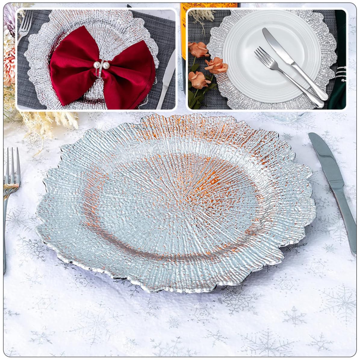 Vassoio di Servizio in Vetro Argento Forma Irregolare, Leggero e Lucidato, per Ristorante e Bar, per Servire Dessert e Bistecche